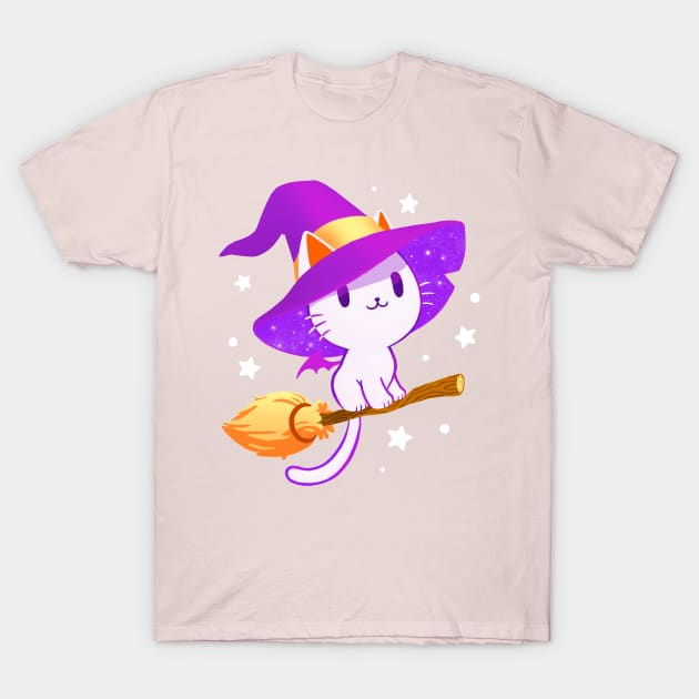 White Witch Cat - Pastel Kitty - Magical stars T-Shirt by BlancaVidal